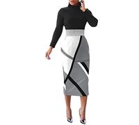 Shownicer Crayon de Cocktail pour Femme Cache-cœur à Manches Longues Couleur Unie Taille Haute Business Elegant Rétro Midi Robe de Soirée Automne et Hiver B Blanc XXL