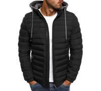 shownicer Doudoune Blouson Homme Hiver Chaud Manteau épais Veste Matelassée Zipper Jacket à Capuche Couleur Unie Chaud Slim Manteau avec Cordon A Noir XS