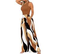 shownicer Ensemble Femme 2 Pièces Chic Et Elegant Top sans Manche + Pantalon Décontracté D'été Tenue Imprimé Fleurs Loungewear Set Casual Outfit Streetwear A Marron L