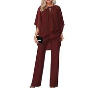 shownicer Ensemble Femme 2 Pièces Pantalons Costume De Soirée Cocktail Bal 3/4 Manches Courte Chemise Et Taille Haute Costume en Tulle Décontracté Tenue Chic Elegant Outfits Suit A Rouge L
