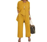 shownicer Ensemble Femme 3 Pièces Pantalons Costume De Soirée Cocktail Taille Haute Pantalons Costume Chic et Elegant Grande Taille Tenue A Jaune L
