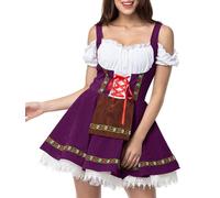 Shownicer Femme Dirndl de Bavière Oktoberfest Costume de Bière Manches Courtes Sexy Mini Robe Bavarois Vêtements d'Halloween A Violet L