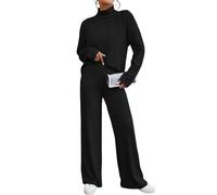 shownicer Femme Ensembles Pantalon 2 Pieces Décontractée Loungewear Manches Longues Tricoté Pullover et Pantalon Ensemble Casual Outfit Sets Jogging Tenue De Sport Automne Hiver A Noir M