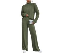 shownicer Femme Ensembles Pantalon 2 Pieces Décontractée Loungewear Manches Longues Tricoté Pullover et Pantalon Ensemble Casual Outfit Sets Jogging Tenue De Sport Automne Hiver A Vert S