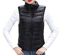 shownicer Femme Gilet de Transition Matelassée Col Montant Doudoune Blouson avec Fermeture éclair Zipé Temps Libre Sport Fitness Sport Fitness Basic Outdoor A Noir 3XL