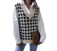 shownicer Femme Gilet en Tricot À Col en V Débardeur Décontracté en Tricot sans Manches Gilet Tricoté Géométrie Couleur Unie Débardeur Décontracté en Tricot Pull De Loisirs A Abricot L