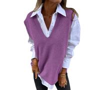 shownicer Femme Gilet en Tricot À Col en V Débardeur Décontracté en Tricot sans Manches Gilet Tricoté Géométrie Couleur Unie Débardeur Décontracté en Tricot K Violet XXL