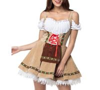 shownicer Femme Robe Dirndl de Bavière Oktoberfest Costume de Bière Manches Courtes Sexy Mini Robe Bavarois Vêtements Robe d'halloween Costume A Kaki M