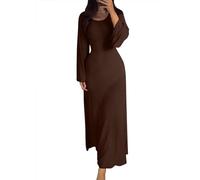 shownicer Femme Robe Longue Hiver Tricoté Chic et Elegant Pull Long Manche Longue Robe Col Rond Moulante Décontractée Chaude Maxi Robe Pullover Tricot Côtelé Casual Couleur Unie A Marron XS