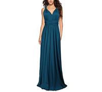 shownicer Femme Robe Longue Multiway A-Line Maxi Robe Col en V sans Manches Robe Elégante Soirée sans Dos Cocktail Robes Demoiselle d'honneur Bal Gala Sexy Chic Bandage Robe au Sol 28 Bleu L