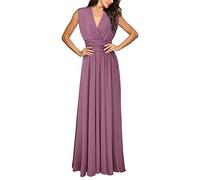 shownicer Femme Robe Longue Multiway A-Line Maxi Robe Col en V sans Manches Robe Elégante Soirée sans Dos Cocktail Robes Demoiselle d'honneur Bal Gala Sexy Chic Bandage Robe au Sol 18 Rose S