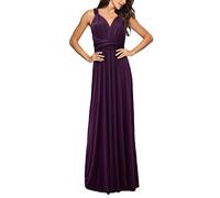 shownicer Femme Robe Longue Multiway A-Line Maxi Robe Col en V sans Manches Robe Elégante Soirée sans Dos Cocktail Robes Demoiselle d'honneur Bal Gala Sexy Chic Bandage Robe au Sol 12 Violet S