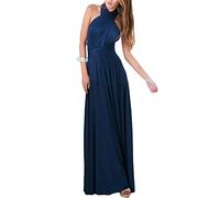 shownicer Femme Robe Longue Multiway A-Line Maxi Robe Col en V sans Manches Robe Elégante Soirée sans Dos Cocktail Robes Demoiselle d'honneur Bal Gala Sexy Chic Bandage Robe au Sol 10 Bleu Foncé M