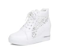 shownicer Femme Talon Compensé Plateforme Bottillon Élégant Baskets Mode Chaussures Respirantes Chaud Chaussure de Sport Sneakers D Blanc 36 EU