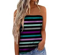 shownicer Femmes Bustier Bandeau Tops Grande Taille Tops Sexy Été Tunique sans Manches Vest T-Shirt Floral Debardeur Ample Chemise sans Bretelle Haut Dos Nu Blouse A Vert Foncé XL