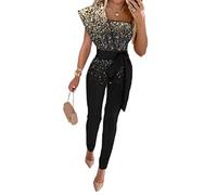 shownicer Femmes Combinaison Dos Nu sans Manches Col V Imprimé Floral Camisole Barboteuse Jumpsuit D'été Chic Élégant Slim Pantalon Loose Casual A Noir02 S