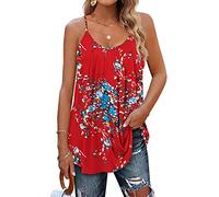 shownicer Femmes été Débardeur Dos Nu Top Plis T-Shirts Tank Top sans Manches décontracté Ample Chemise Blouse Hauts C Rouge XXL