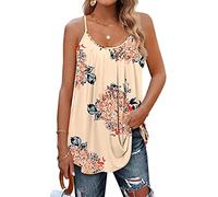 shownicer Femmes été Débardeur Dos Nu Top Plis T-Shirts Tank Top sans Manches décontracté Ample Chemise Blouse Hauts C Beige XXL