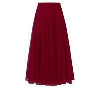 shownicer Femmes Jupe Longue Superposée en Tulle Tutu Transparent Jupes De Bal en Gaze De Couleur Unie élastiques à Taille Haute A Vin Rouge 3XL