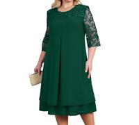 shownicer Femmes Manches 3/4 Lâche Grande Taille Robes Elégante Paillettes Au Genou Robe de Soirée Cérémonie Cocktail Mariage A Grün XXL