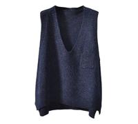 shownicer Femmes Pulls Gilets Tricoté sans Manches Col en V Oversize Pull Chaud Débardeurs Chandail Automne Hiver Gilet en Tricot sans Manches A Marine XXL