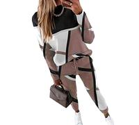 shownicer Femmes Survêtement Ensemble de Survêtement Imprimé Sweatshirt + Pantalon de Joggings Tenue de Sport 2pcs Jogging Sportswear Décontracté Streetwear Casual Outfit A Blanc XL