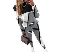 shownicer Femmes Survêtement Ensemble de Survêtement Imprimé Sweatshirt + Pantalon de Joggings Tenue de Sport 2pcs Jogging Sportswear Décontracté Streetwear Casual Outfit A Gris M