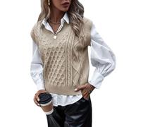Shownicer Gilet en Tricot Femme - Col en V, Sans Manches, Débardeur Décontracté, Géométrie Couleur Unie - Kaki S