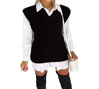 Shownicer Gilet en Tricot Femme - Col en V, Sans Manches, Débardeur Décontracté, Motif Géométrique - Pull De Loisirs Noir M