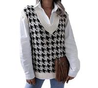 Shownicer Gilet en Tricot Femme - Débardeur Décontracté À Col en V sans Manches - Géométrie Couleur Unie - Beige XL