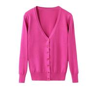 shownicer Gilet Femme Cardigan Léger Manches Longues Été Solid Boléro à col V Décontracté Manteau Tricoté avec Boutons A Rose Foncé M