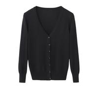 shownicer Gilet Femme Cardigan Léger Manches Longues Été Solid Boléro à col V Décontracté Manteau Tricoté avec Boutons A Noir 3XL