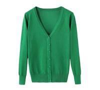 shownicer Gilet Femme Cardigan Léger Manches Longues Été Solid Boléro à col V Décontracté Manteau Tricoté avec Boutons A Vert XXL