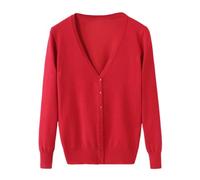 shownicer Gilet Femme Cardigan Léger Manches Longues Été Solid Boléro à col V Décontracté Manteau Tricoté avec Boutons A Rouge 3XL