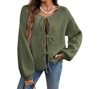 shownicer Gilets Femme Chic et Elegant Manches Longues Couleur Unie Tricoté Cardigan Pull A Armée Verte L