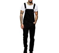 shownicer Homme Jeans Salopette Overall Slim Classique Skinny Regular Combinaisons Grande Taille Pantalon en Denim Rétro Salopette avec Bretelle Jumpsuit G Noir XS