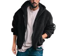 shownicer Homme Teddy Fleece Jacket à Capuche Veste en Polaire Hiver Chaud Veste Sweats Manches Longues Polaire Peluche Veste Blousons Manteaux Homme A Noir L
