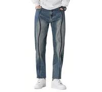 shownicer Jeans pour Hommes Pantalon Straight Fit Jeans Denim Pants Droite Tendance Hip Hop Jean de Skate Pantalon Décontracté Ample à Jambe Large Adolescent J Bleu M