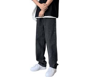 shownicer Jeans pour Hommes Pantalon Straight Fit Jeans Denim Pants Droite Tendance Hip Hop Jean de Skate Pantalon Décontracté Ample à Jambe Large Adolescent F Noir L