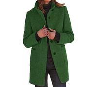 shownicer Manteau Femme Hiver Long Elegant en Laine Grandes Tailles Chic Slim Chaud Revers À Double Boutonnage Veste avec Ceinture Mode Coat Outwear A Vert S
