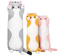 shownicer Oreiller Peluche, Mignon Chat Long, Jouet Doux Anime, Coussin Poupée, Animaux Peluche, Coussin Câlin Traversin Oreiller de Canapé Lit, Cadeau pour Enfants Filles Garçons (Gris, 70CM)