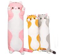 shownicer Oreiller Peluche, Mignon Chat Long, Jouet Doux Anime, Coussin Poupée, Animaux Peluche, Coussin Câlin Traversin Oreiller de Canapé Lit, Cadeau pour Enfants Filles Garçons (Rose, 90CM)