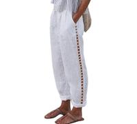 shownicer Pantalon Coton Lin Femme Jambe Large Léger Élastique Pantalons Décontracté Respirant Grande Taille Ample Fluide Taille Haute Sarouel Jogging Yoga Pantalon Large B Blanc XL