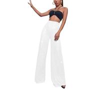 shownicer Pantalon Femme Droit avec Sequins Pantalon Femme Décontracté à Couleur Unie Pantalon Femme Chic Taille Haute A Blanc L