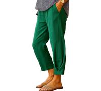 shownicer Pantalon Femme en Lin été Léger 7/8 Pantalons Taille Elastique Chic et Elegant Pants A Vert L