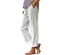 shownicer Pantalon Femme en Lin été Léger 7/8 Pantalons Taille Elastique Chic et Elegant Pants B Blanc L