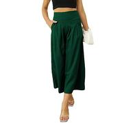 shownicer Pantalon Lin Femme Pantalon Fluide été Grande Taille Sarouel Causal Pantalon Palazzo Ample Large Pantacourt 7/8 Taille Élastique avec Poches A Vert 3XL