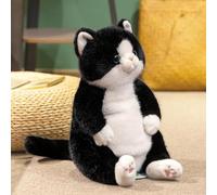 shownicer Peluche chat assis en peluche - 45 cm - Simulation de poils courts - Joli chat élégant - Coussin décoratif - Cadeau pour enfants, adultes et amis (noir, 45 cm)