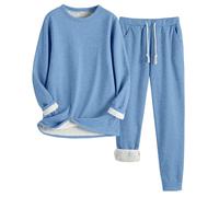shownicer Pyjama Femme Ensembles de Pyjama en Polaire Manches Longues Pyjama Set 2 Pièce Vêtements de Nuit Hiver Chaud et Doux Loungewear B Bleu XS