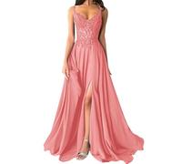 shownicer Robe De Soiree Femme Chic et Elegant Robe Mariage Invitée Bal Robes Dentelles Florales en Mousseline De Soie Bretelles Fente A Rose2 34